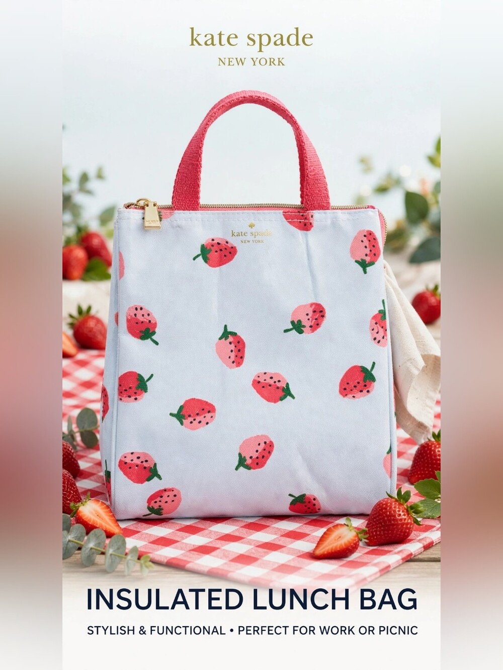 kate spade kids strawberry-print LUNCH TOTE